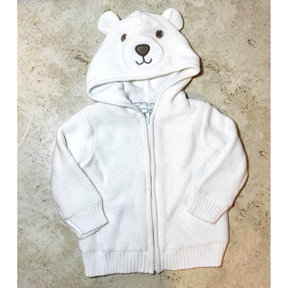 Koala Baby Cream‎ Knit Lined Zip Front Sweater Bear Hood With Ears 3-6 mo